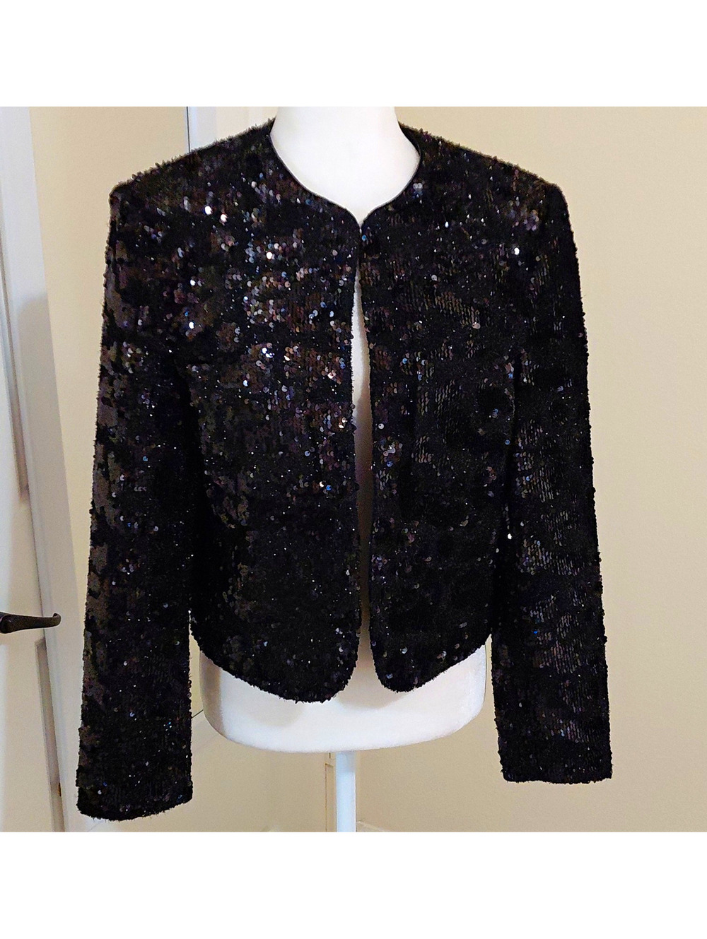 NWT IRO Olinne Jacket Black Sequin Open Front Short Lightweight Women 6 1083